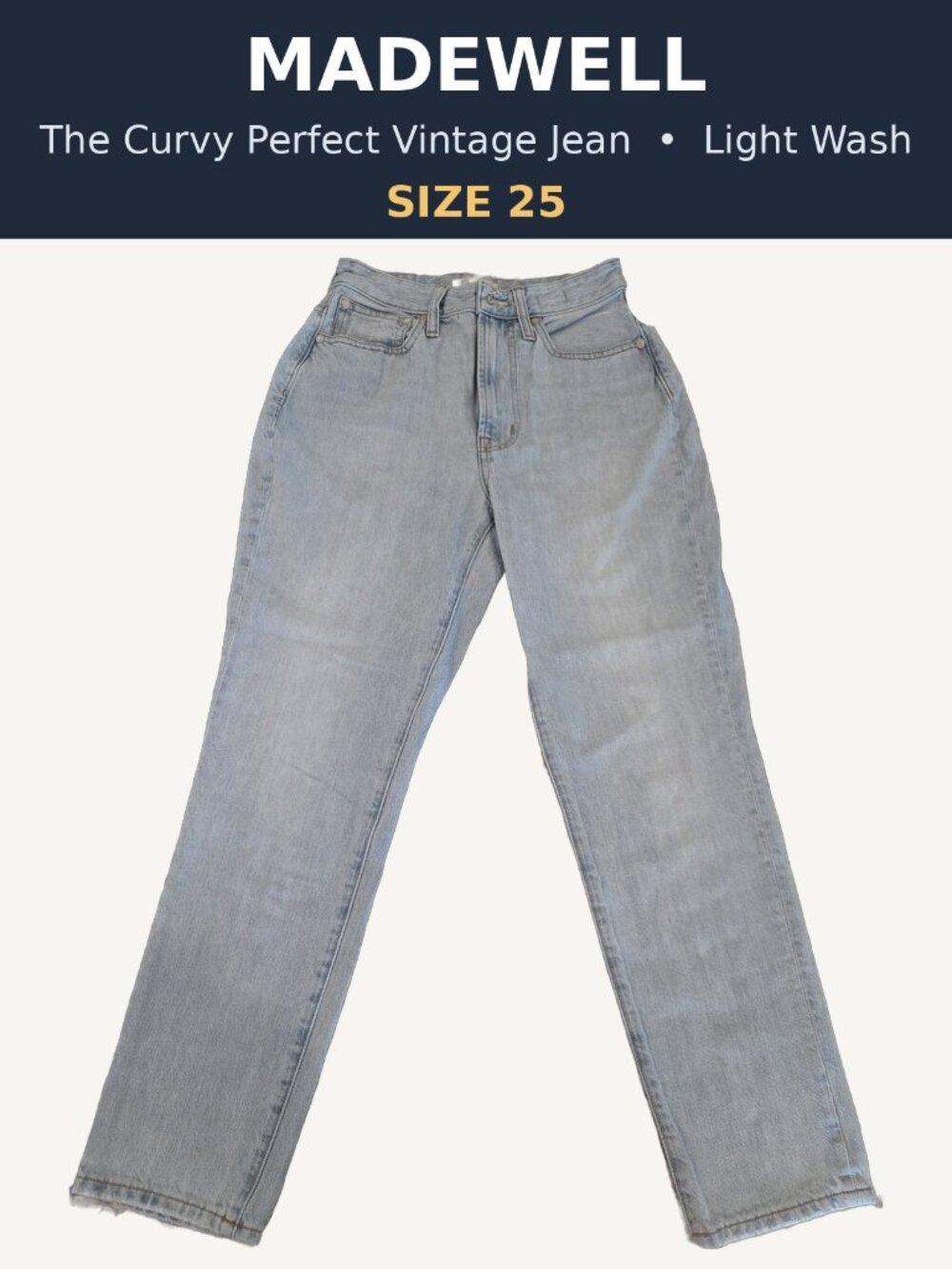Madewell The Curvy Perfect Vintage Jean Light Wash High Rise Size 25